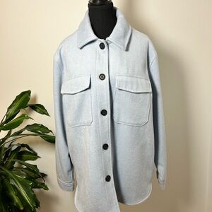 Light Blue wool Button-Up shacket style jacket